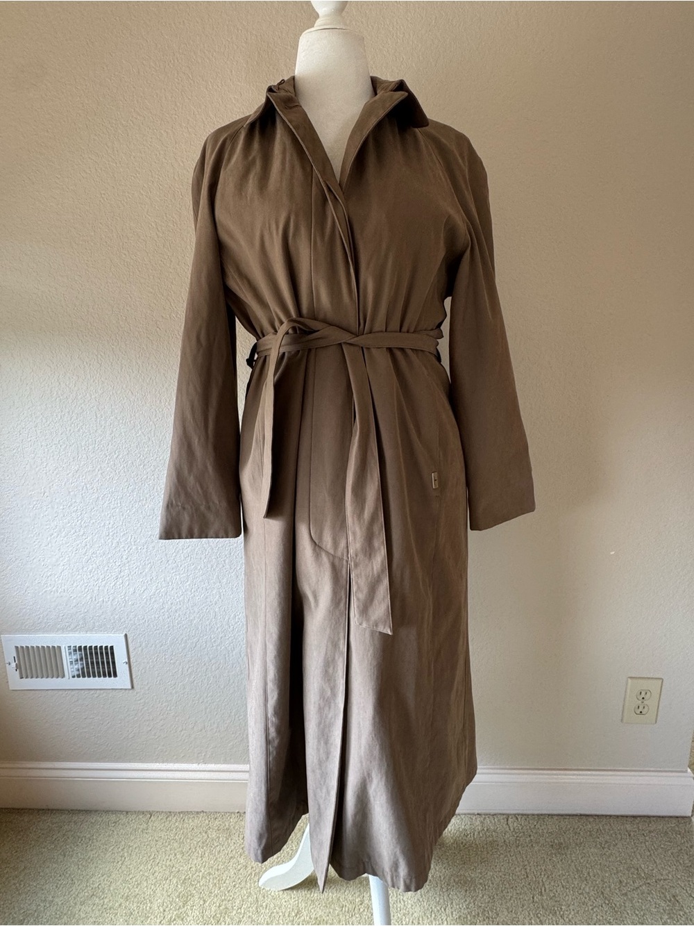 London Fog Trench Coat with Tie Waist, Hood & Zip in Lining